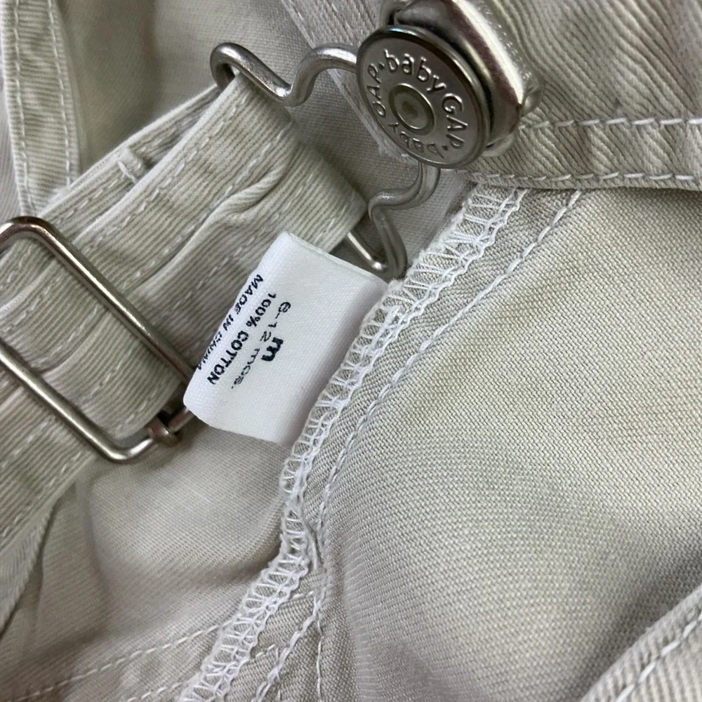 Vintage‎ Y2K Gap Kids Shortalls Short Bib Overalls Denim Beige Baby 6-12 Months